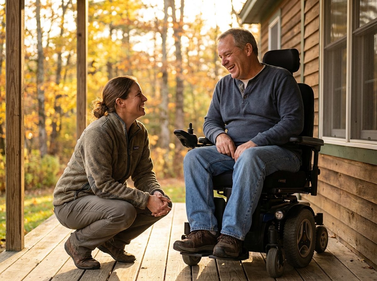 A support professional and an individual sharing a genuine, everyday moment