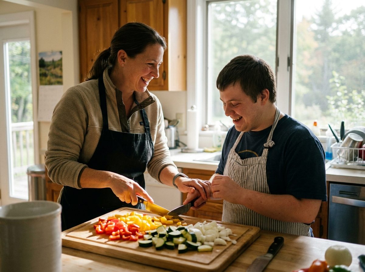 A support professional and an individual working together toward a personal goal